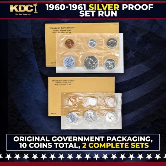 1960 & 1961 Silver Proof Sets 10 Coins In Original Government Packaging Manilla Envelope