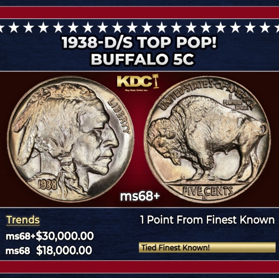 1938-d/s Buffalo Nickel TOP POP! 5c ms68+ SEGS
