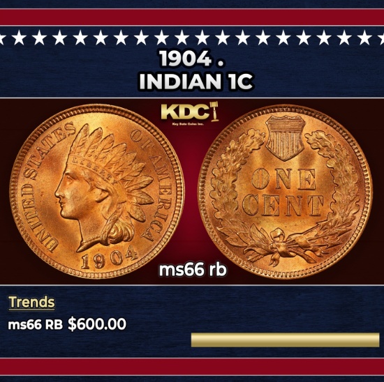 1904 Indian Cent . 1c Grades ms66 rb