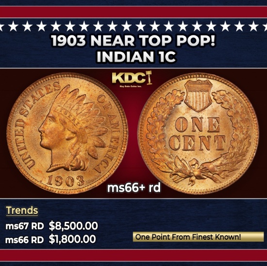 1903 Indian Cent Near Top Pop! 1c ms66+ rd SEGS