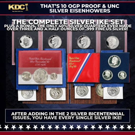 1971-1976 THE COMPLETE SILVER IKE SET Over 3.5 oz Of Pure Silver 14 Coins, 10 Sets