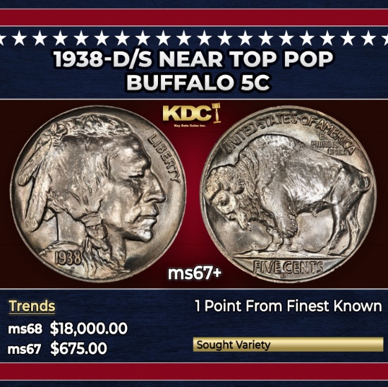 1938-d/s Buffalo Nickel Near Top Pop 5c ms67+ SEGS
