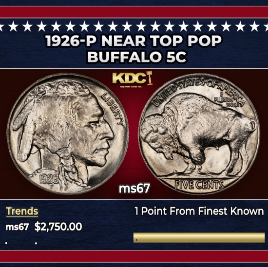1926-p Buffalo Nickel Near Top Pop 5c ms67 SEGS