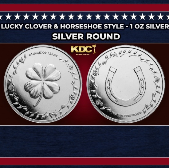 Lucky Clover & Horseshoe Style - 1 oz Silver Round Round