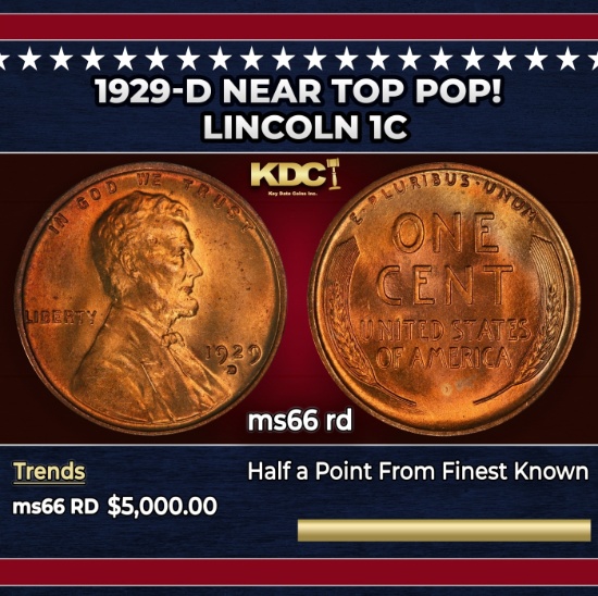 1929-d Lincoln Cent Near Top Pop! 1c ms66 rd SEGS