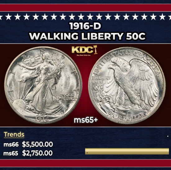 1916-d Walking Liberty Half Dollar 50c ms65+ SEGS