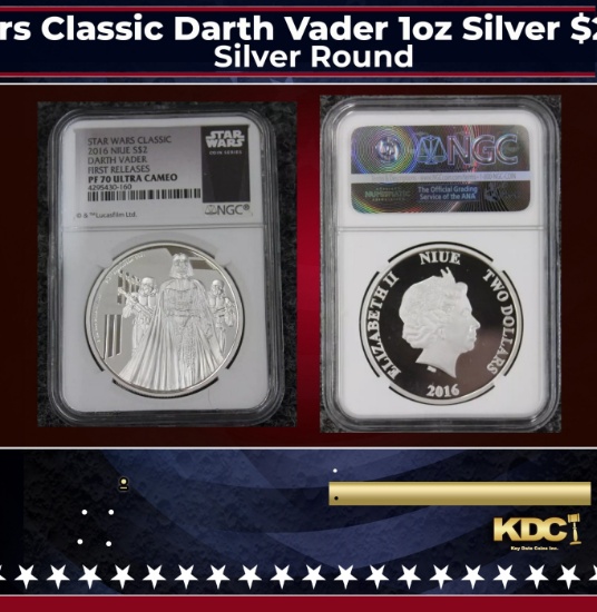 NGC NGC 2016 Star Wars Classic Darth Vader 1oz Silver $2 Australlian Tuvalu Proof pr70 dcam NGC Othe