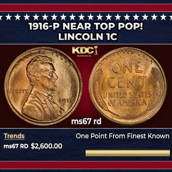 1916-p Lincoln Cent Near Top Pop! 1c ms67 rd SEGS