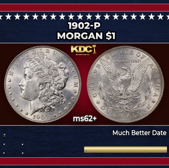 1902-p Morgan Dollar $1 Grades ms62+