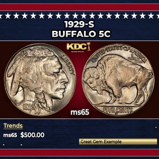 1929-s Buffalo Nickel 5c Grades ms65