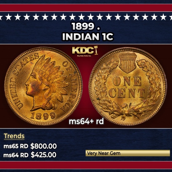 1899 Indian Cent . 1c Grades ms64+ rd