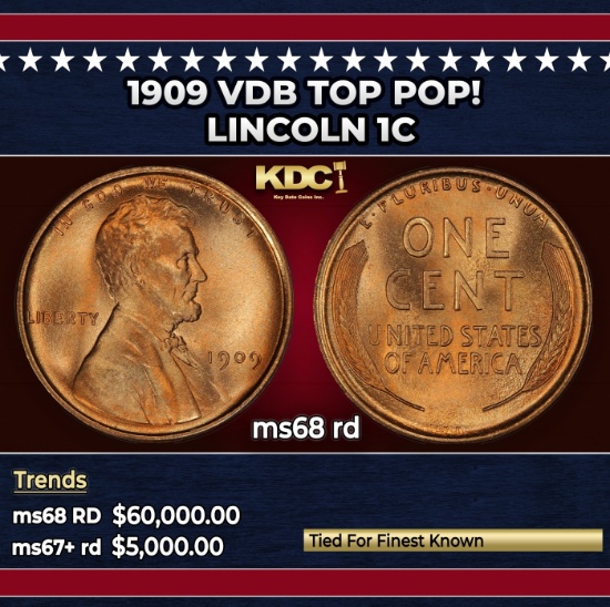 1909 VDB Lincoln Cent TOP POP! 1c ms68 rd SEGS