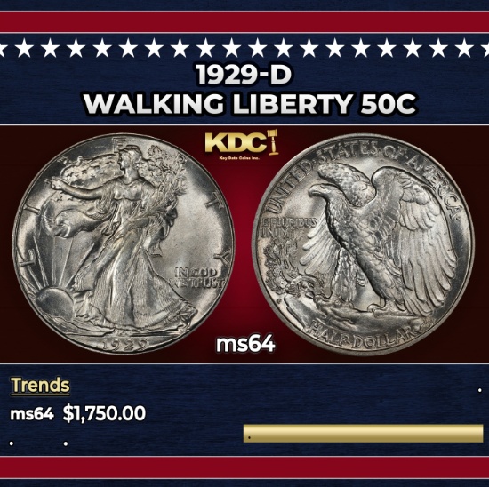 1929-d Walking Liberty Half Dollar 50c ms64 SEGS