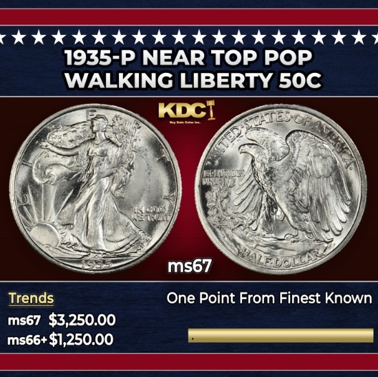 1935-p Walking Liberty Half Dollar Near Top Pop 50c ms67 SEGS