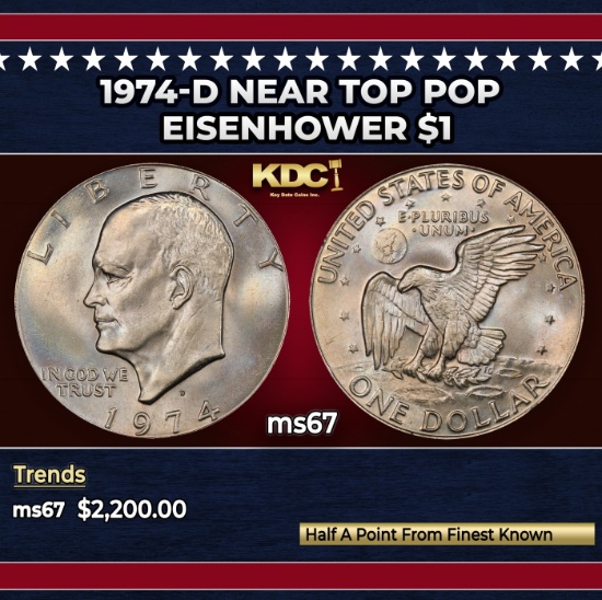 1974-d Eisenhower Dollar Near Top Pop $1 ms67 SEGS