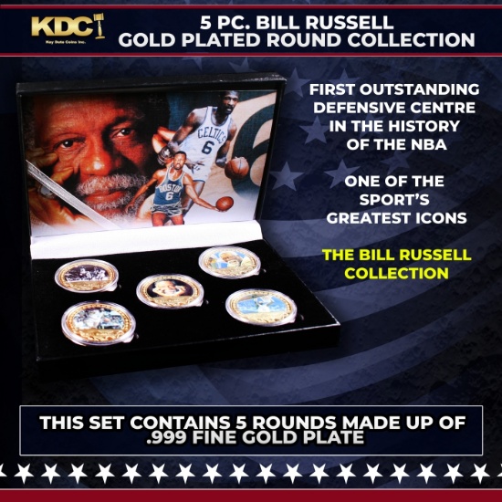 5 Coin Bill Russell Gold Plated Round Collection
