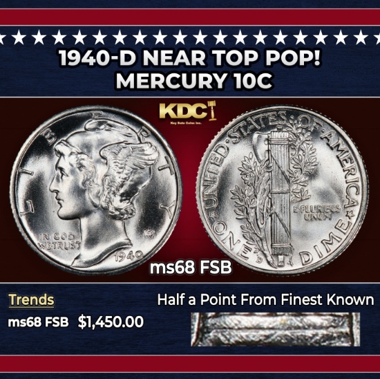 1940-d Mercury Dime Near Top Pop! 10c ms68 FSB SEGS