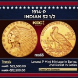 1914-p Gold Indian Quarter Eagle $2 1/2 ms65 SEGS
