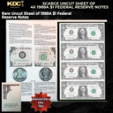 Scarce Uncut Sheet of 4x 1995 $1 Federal Reserve Notes In BeP Folder