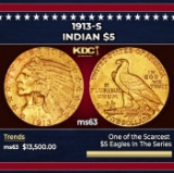 1913-s Gold Indian Half Eagle $5 ms63 USCG
