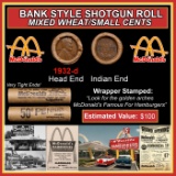 Lincoln Wheat Cent 1c Mixed Roll Orig Brandt McDonalds Wrapper, 1932-d end, Indian other end