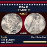 1934-p Peace Dollar $1 ms65+ SEGS