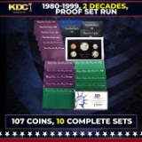 1980-1999 2 Decades Proof Set Run - 107 Coins, 10 Complete Sets
