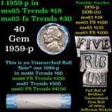 BU Shotgun Jefferson 5c roll, 1959-p 40 pcs Bank $2 Nickel Wrapper