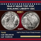 1946-p Walking Liberty Half Dollar Near Top Pop 50c ms67+ SEGS