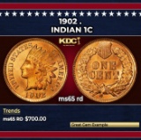 1902 Indian Cent . 1c Grades ms65 rd