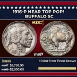 1916-p Buffalo Nickel Near Top Pop! 5c ms67 SEGS