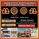 Lincoln Wheat Cent 1c Mixed Roll Orig Brandt McDonalds Wrapper, 1911-p end, Indian other end