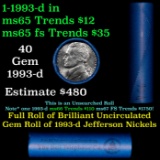 BU Shotgun Jefferson 5c roll, 1993-d 40 pcs Bank $2 Nickel Wrapper