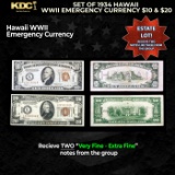 Set of 1934 Hawaii WWII Emergency Currency $10 & $20 Grades VF/XF