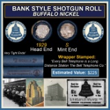Buffalo Nickel Shotgun Roll in Old Bank Style 'Bell Telephone' Wrapper 1929 & S Mint Ends