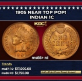 1905 Indian Cent Near Top Pop! 1c ms66+ rd SEGS