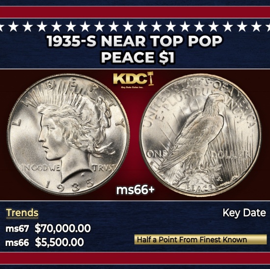1935-s Peace Dollar Near Top Pop $1 ms66+ SEGS