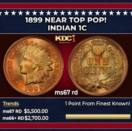1899 Indian Cent Near Top Pop! 1c ms67 rd SEGS