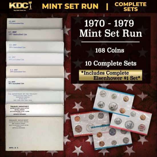 1970-1979 Mint Set Run 168 Coins 10 Complete Sets Complete Ike $1 Set