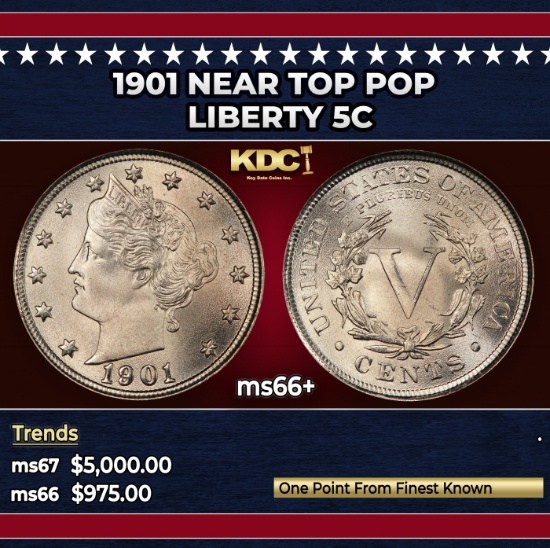 1901 Liberty Nickel Near Top Pop 5c ms66+ SEGS