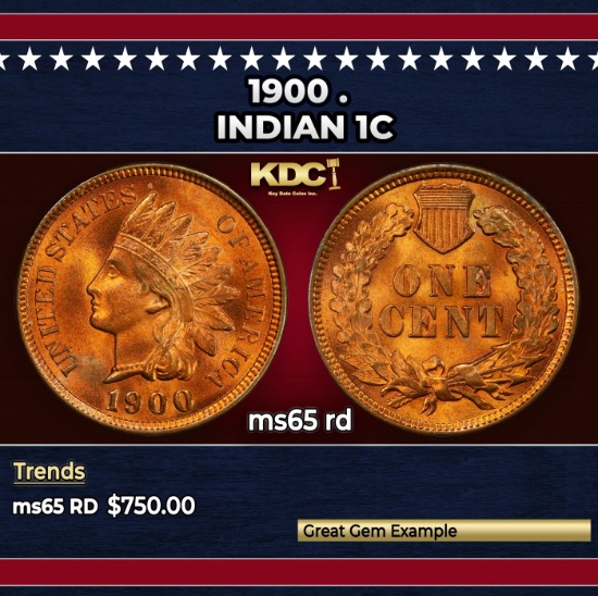 1900 Indian Cent . 1c Grades ms65 rd