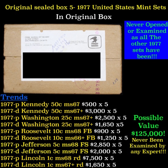 Original sealed box of 5x 1977 United States Mint Sets