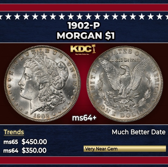 1902-p Morgan Dollar $1 Grades ms64+