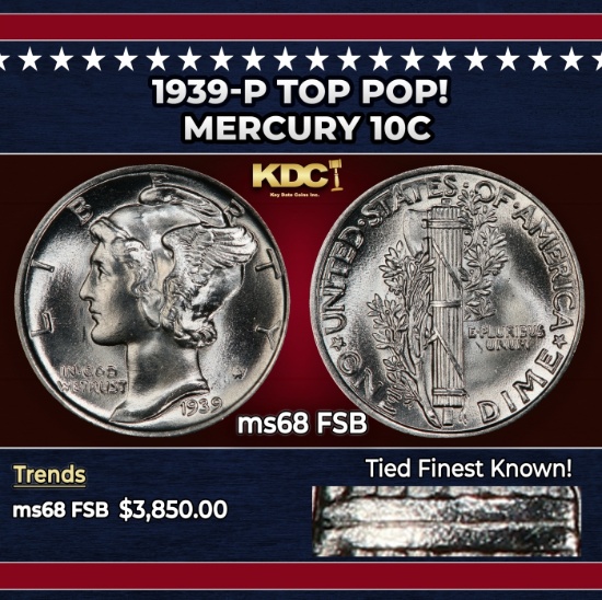 1939-p Mercury Dime TOP POP! 10c ms68 FSB SEGS
