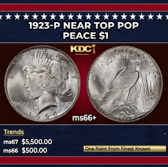 1923-p Peace Dollar Near Top Pop $1 ms66+ SEGS