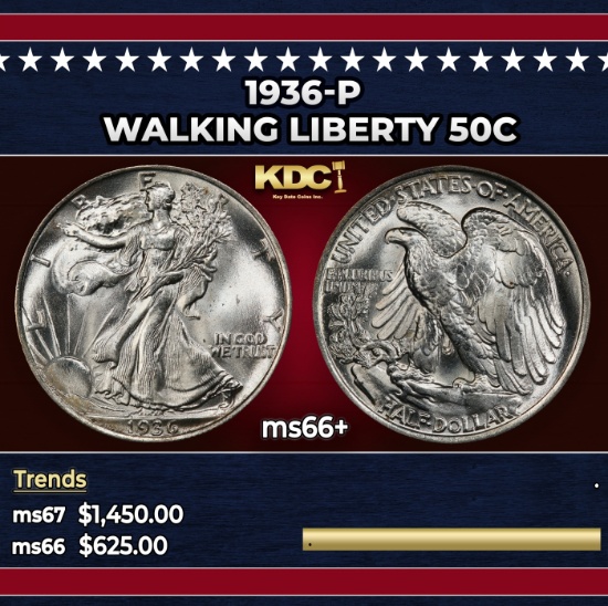 1936-p Walking Liberty Half Dollar 50c ms66+ SEGS