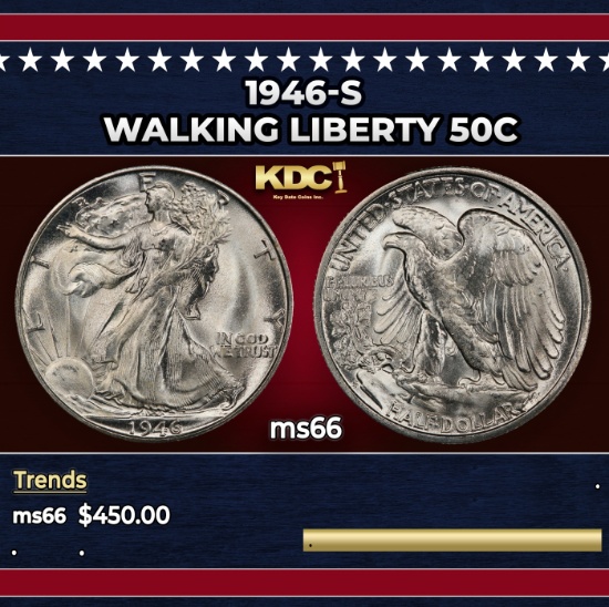 1946-s Walking Liberty Half Dollar 50c Grades ms66