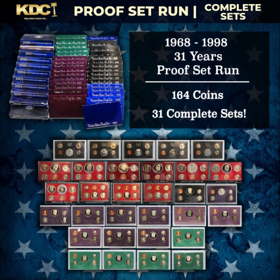 1968-1998 30 Years Proof Set Run - 164 Coins, 31 Complete Sets