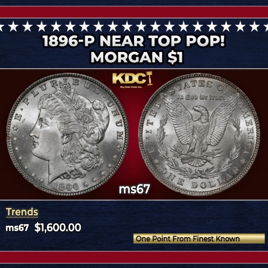 1896-p Morgan Dollar Near Top Pop! $1 ms67 SEGS