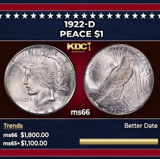 1922-d Peace Dollar $1 ms66 SEGS